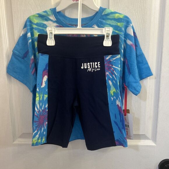 NWT Justice Girls T-shirt+ Short Outfit Set, Size Small (7/8) TIE DYE Turquoise - Picture 3 of 16